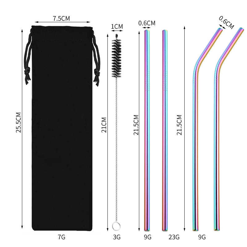 Traje de paja de acero inoxidable 304 especial transfronterizo de Amazon de color chapado en titanio tubo de bebida de metal café leche té paja