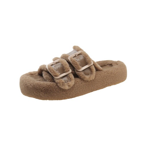 Thick-soled white plush slippers for women, outdoor wear, padded cake shoes for girls, new trendy items, Chanel-style, lined with warm cotton slippers