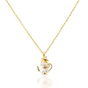 Trendy Enamel Cartoon Tea Cup Necklace for Women, Light Luxury Niche Exquisite Collarbone Chain
