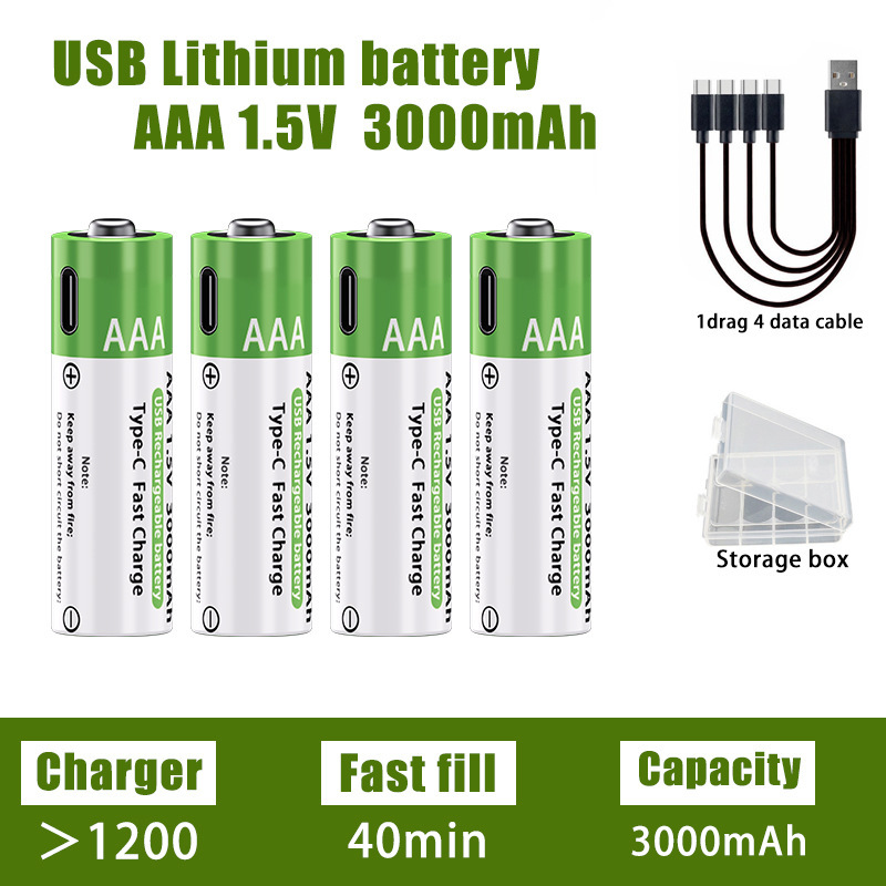 AA/AAA No.5/No.7 3800mAh Large Capacity Lithium Battery 1.5V Constant Voltage Fast Charge type-c Rechargeable Battery