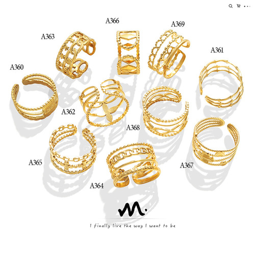 Trendy Geometric Mix-and-Match Gold-Plated Titanium Steel Ring for sale in Europe and America, Non-fading Hip-Hop Style Fingertip Ring