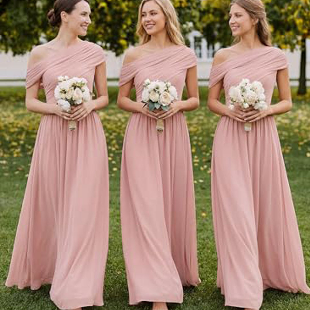 Amazon Fashion Chiffon One-Shoulder Long Bridesmaid Dress Wedding Annual Meeting Banquet Host Evening Dress Long Dress for Besties