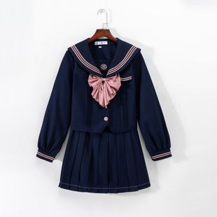 New Japanese-Style Jk Uniform School Uniform Cyan Three-Piece Sailor Suit Academy Style Orthodox Short Skirt Set for Women