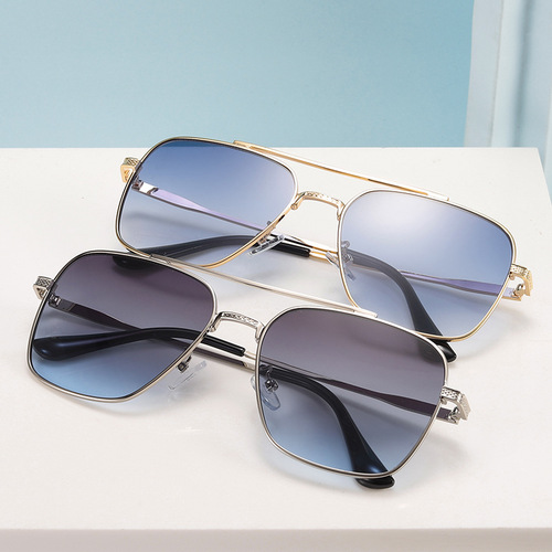 Men's 17340 Dual-bridge Fashion Metal Sunglasses,  Cross-border Platform Supply Glasses, Retro Street Style