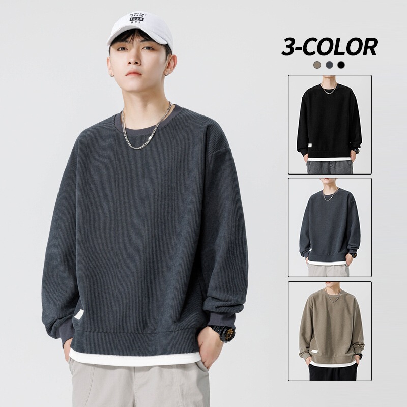 High-quality men's crew neck sweatshirt for autumn and winter, trendy brand, loose fit, casual, for young and middle-aged men, corduroy top, wholesale High-quality men's crew neck sweatshirt for autumn and winter, trendy brand, loose fit, casual, for young and middle-aged men, corduroy top, wholesale