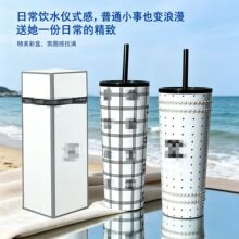 外贸香家黑白吸管杯水杯高颜值大容量便携新款304不锈钢保温杯子