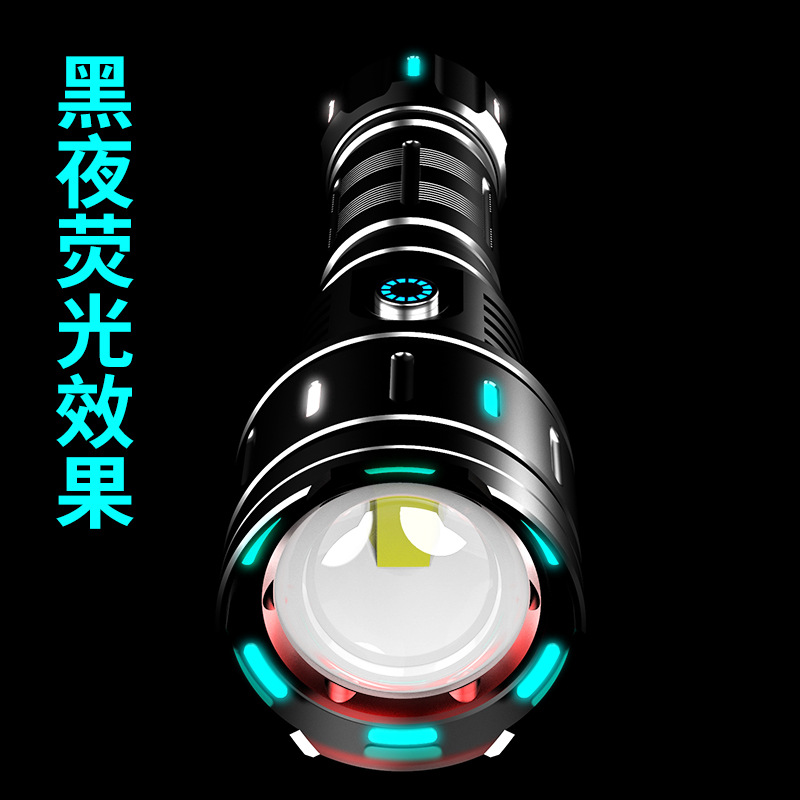Linterna de luz fuerte transfronteriza carga TYPE-C con tira fluorescente linterna láser blanca al aire libre linterna de emergencia multifuncional