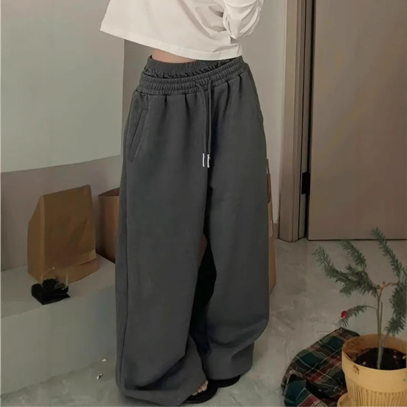 Korean Style Y2K Fashion Casual Dark Gray Jogger Sweatpants Loose Straight-Leg Wide Leg Pants Women's Clothing Korean Style Y2K Fashion Casual Dark Gray Jogger Sweatpants Loose Straight-Leg Wide Leg Pants Women's Clothing