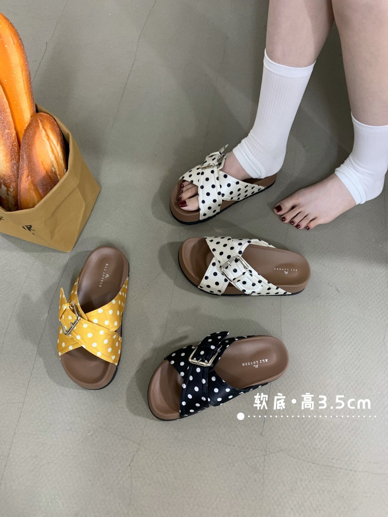 Women's Slip-on Slippers With White Polka Dot Pattern For Summer_voghion.com