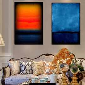Mark Rothko灵感蓝色和橙色帆布工厂一件代发装饰画跨境电商希音