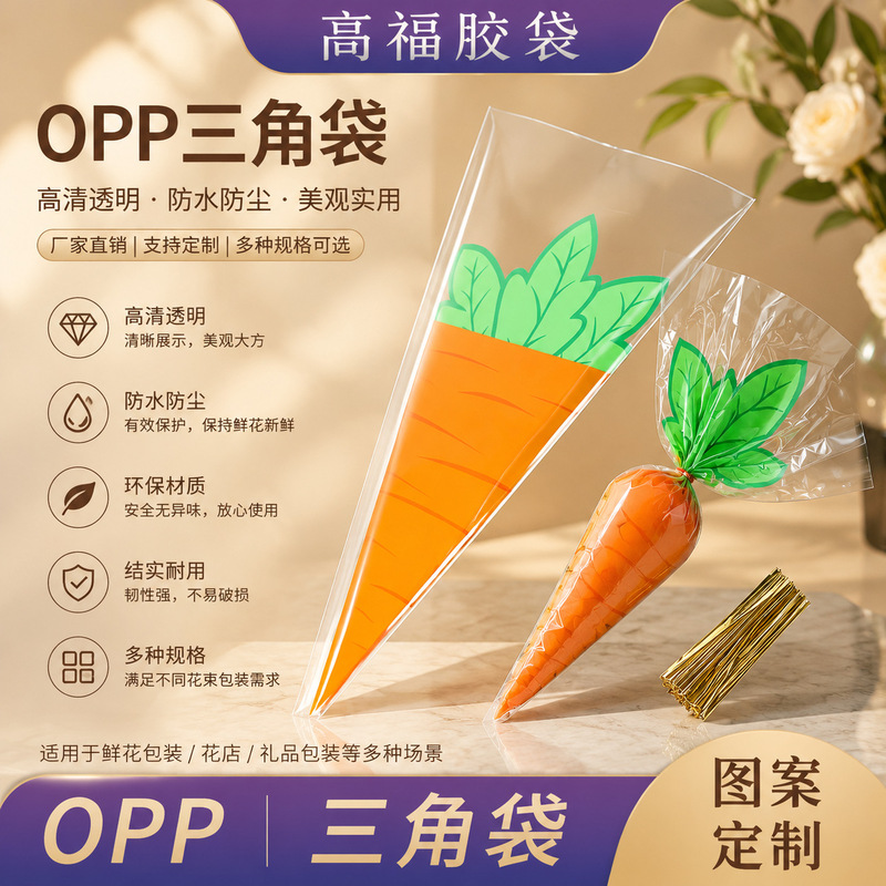 Food-Grade Opp Triangular Bags, High Transparency and Thickened, Factory Direct Supply for B2B Wholesale, Tear-Resistant and Moisture-Proof, in Stock for Quick Delivery