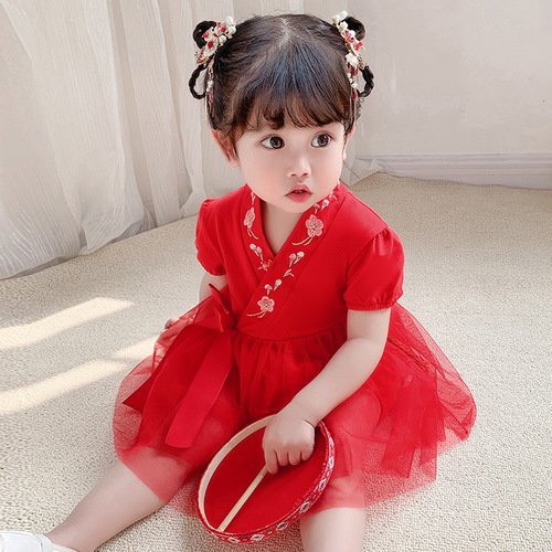 idea baby girl summer jumpsuit newborn festive full moon triangle bag fart dress hanfu 2215
