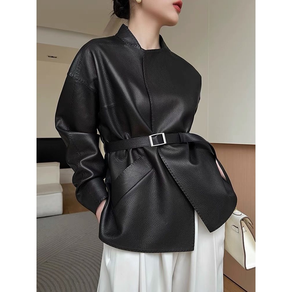 Hong Kong Style Retro Small Fragrance Leather Jacket Women's Short Trendy Spring and Autum Leather Jacket Small People Look Slim and Stylish