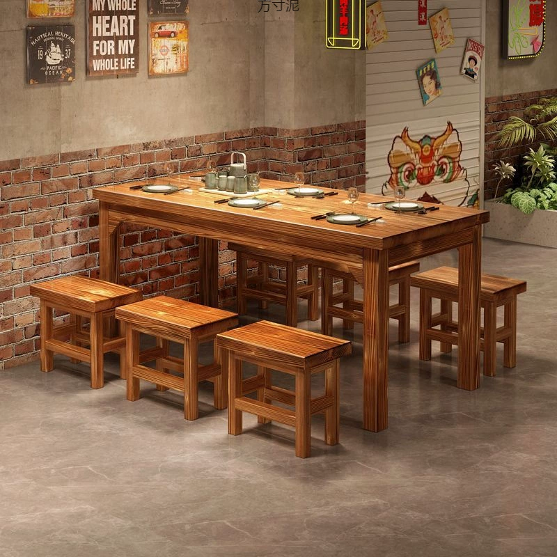 Обеденный стол и стулья из цельного дерева, табуреты, столы и стулья, скамейки, скамейки для домашнего закусочного бара для барбекю, комбинация обеденных столов для ресторана, оптовая продажа