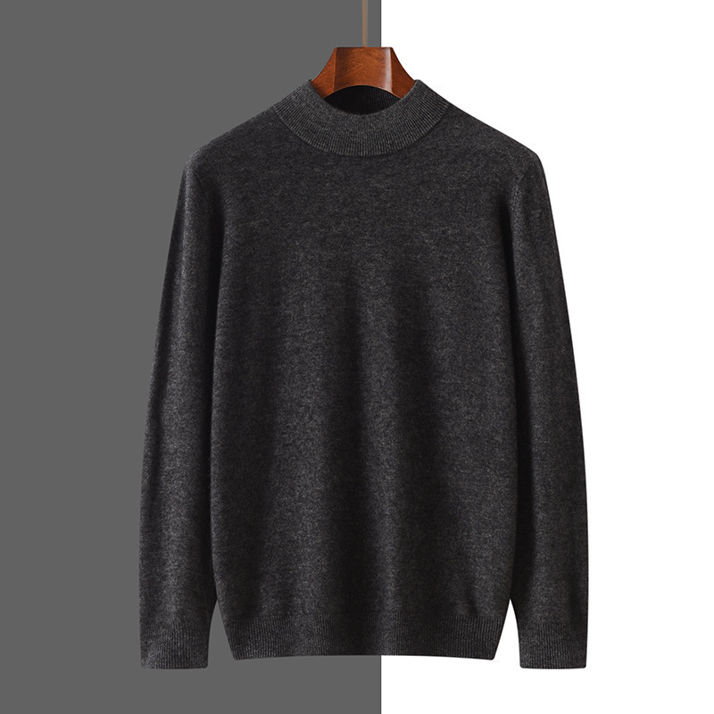 Men's half-turtleneck cashmere sweater, autumn/winter style, solid color, loose fit, warm, knitted base layer, casual and versatile sweater