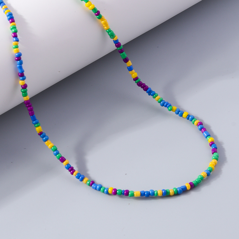 Holiday, Daily Occasion Simple Style Round Resin Seed Bead Beaded Chain Beaded Necklaces Wholesale