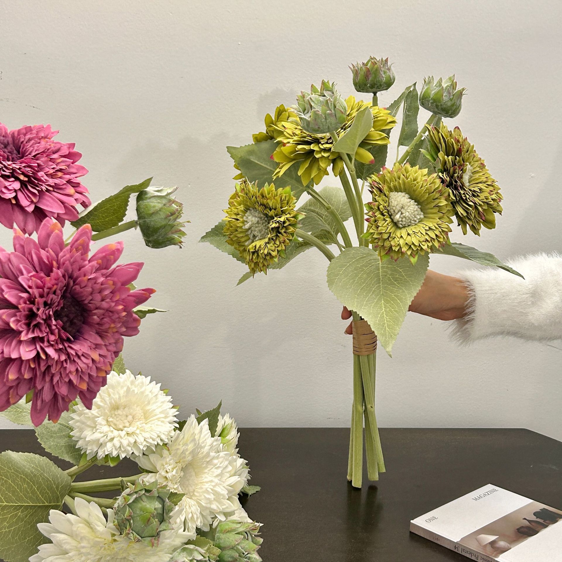 Teddy girasol flores de simulación flores falsas decoración de la sala de estar floral decoración de la mesa de comedor ramo de mano accesorios de fotos