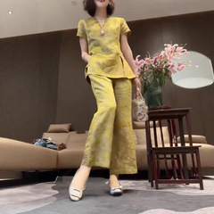 82501 新しい大愛美源 2025 夏の新しい絶妙なハイエンド半袖トップワイドレッグパンツ 2 点セット