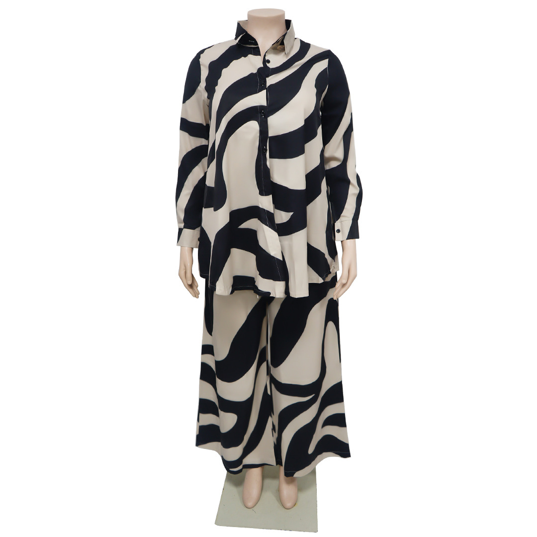 Daily Women's Elegant Printing Spandex Polyester Printing distressed rib-knit dress Plus Size Two-piece Sets display picture 3