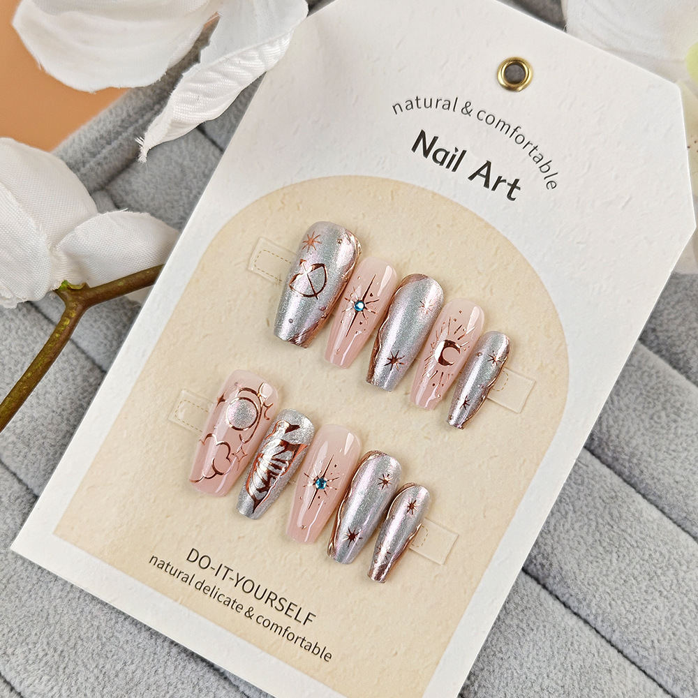 Manicura de Año Nuevo, 10 piezas de diamantes de perlas hechos a mano, arte de uñas portátil, parche de uñas Xiaohongshu, venta al por mayor