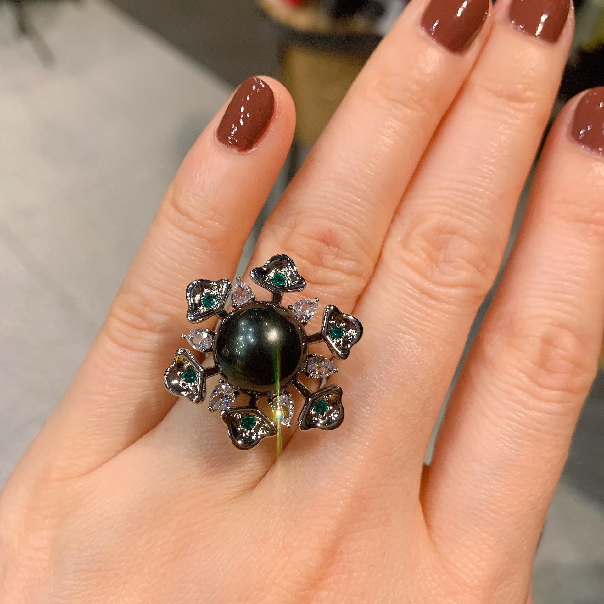 Retro Geometric Copper Pearl Rings 1 Piece