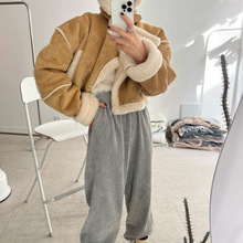 韩国chic冬季设计感皮毛一体仿鹿皮绒羊羔毛保暖机车服外套女
