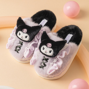Parent-Child Cartoon Kulomi Children's Cotton Slippers Home and Household Girls' Plush Warm Non-Slip Winter Slippers for Women