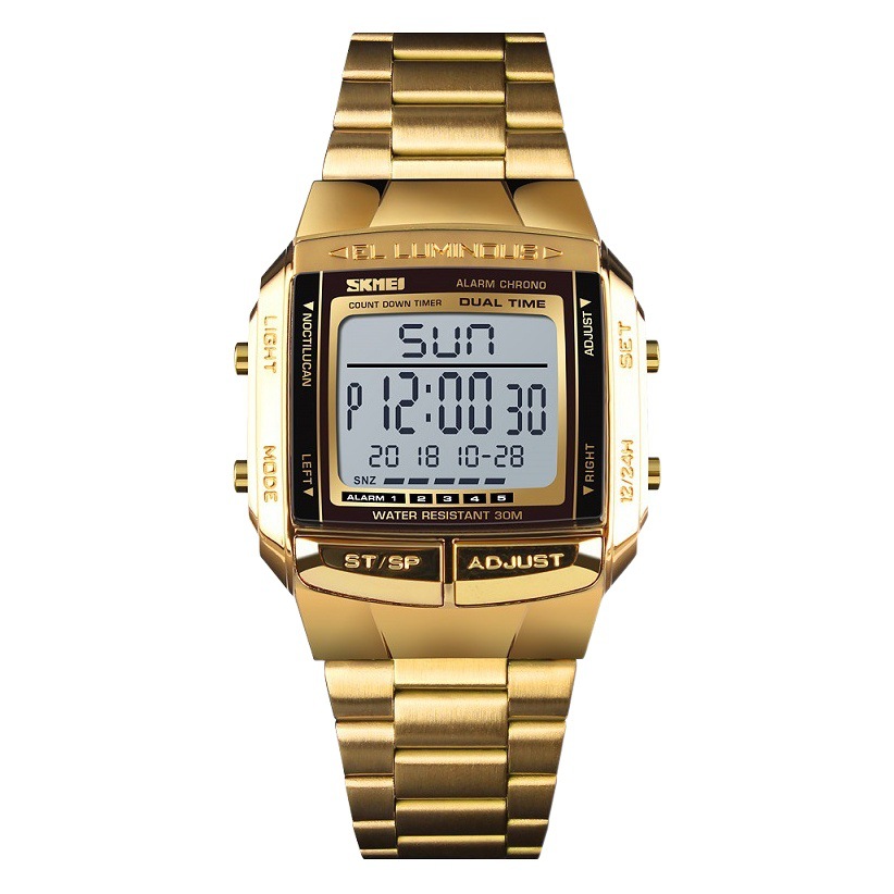Skmei transfronterizo popular retro pequeño reloj de oro reloj de hombre simple Moda impermeable reloj electrónico multifuncional