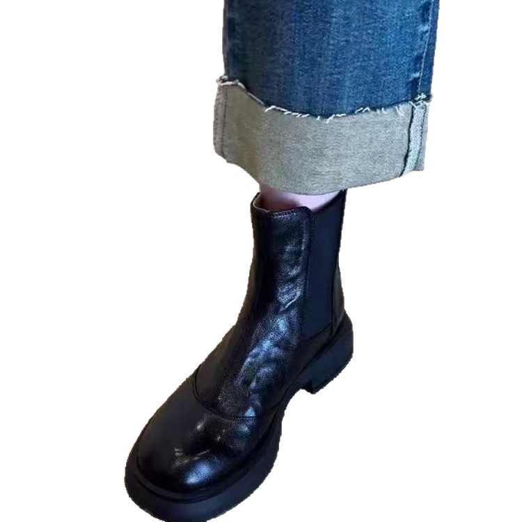 British Style Women's Round Toe Thick Soled Short Ankle Boots_voghion.com