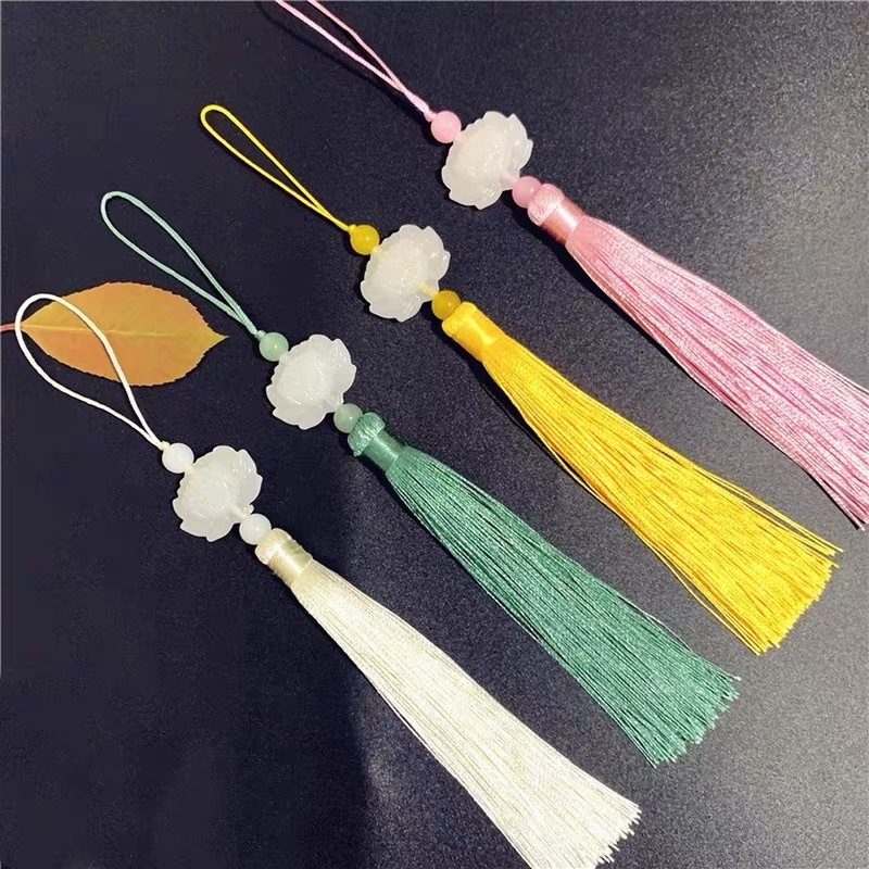 Double-sided air fan white jade with tassels