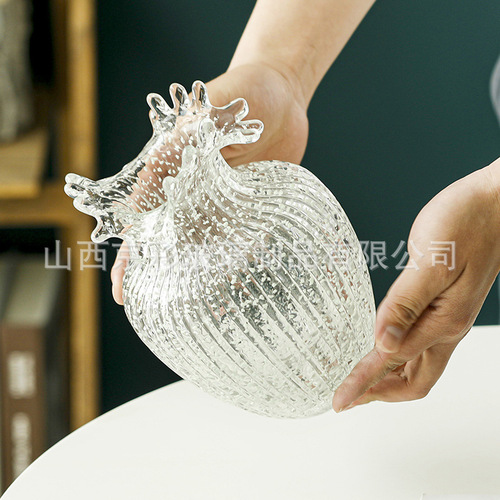 Xiao Qing New Wave Flower Mouth Rural Night Glow Transparent Glass Vase for Dried Flowers, Water-Cultivated Fresh Flowers, Living Room and Bedroom Decoration