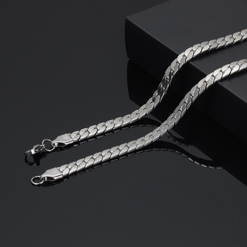 Collier pour homme en titane poli à quatre côtés, crypté, carré plat, chaîne de pull cubaine en acier inoxydable NK_voghion.com