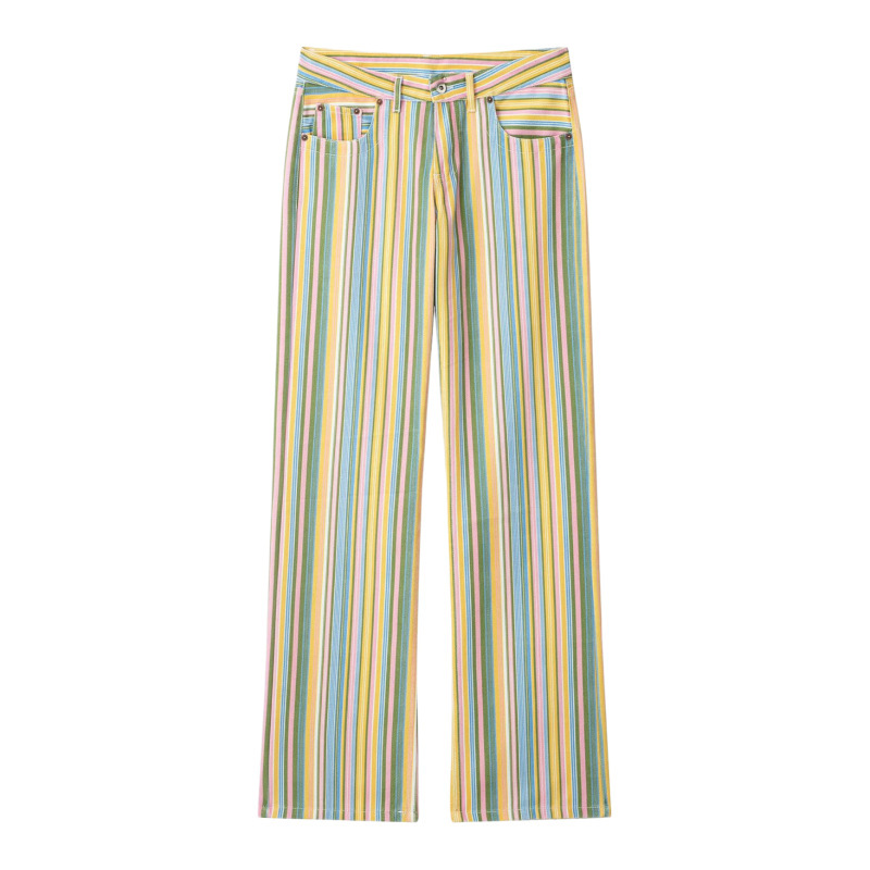 Unizera Women's Clothing 2026 Summer New Low-Waist Casual Contrast Color Striped Wide-Leg Jeans for Women 5575110