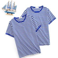 海魂衫短袖圆领T恤复古半袖百搭男女打底港风蓝白条纹水手服夏季