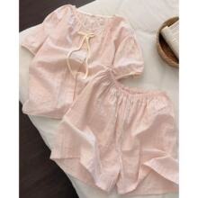 夏季短袖蝴蝶结睡衣女宽松大码ins风韩版家居服夏跨境批发pajamas