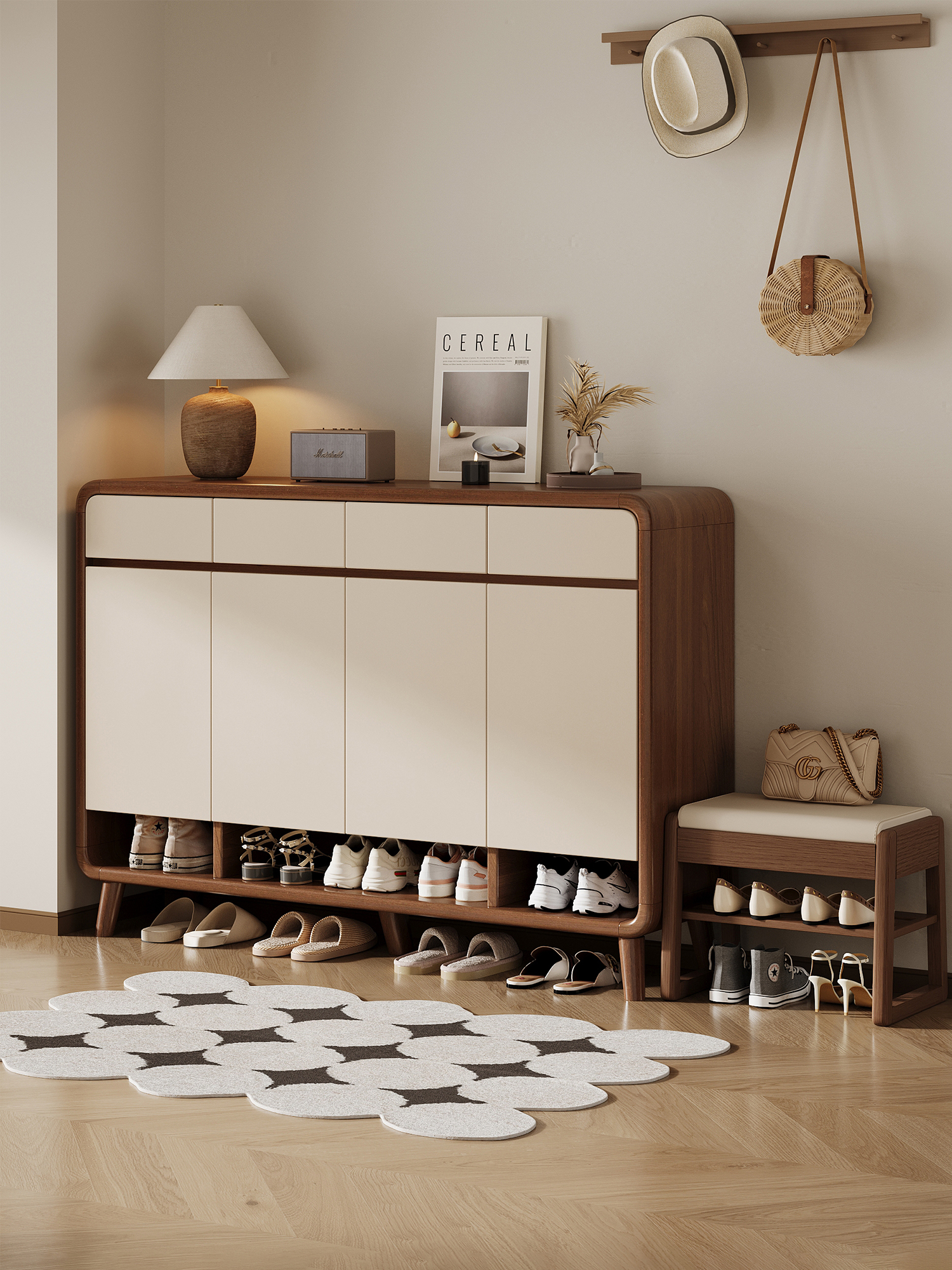 Shoe Cabinet for Home Entrance, Integrated Storage Against the Wall, Indoor Foyer Cabinet, 2025 New Model, Solid Wood Shoe Rack for Entryway