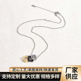 2025新款金银黑三色老花项链方形项链小众设计潮流高级女锁骨链