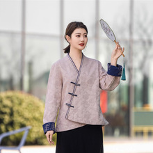 春夏中国风复古门襟刺绣盘扣棉麻开衫久套汉服女宽松文艺衬衫上衣