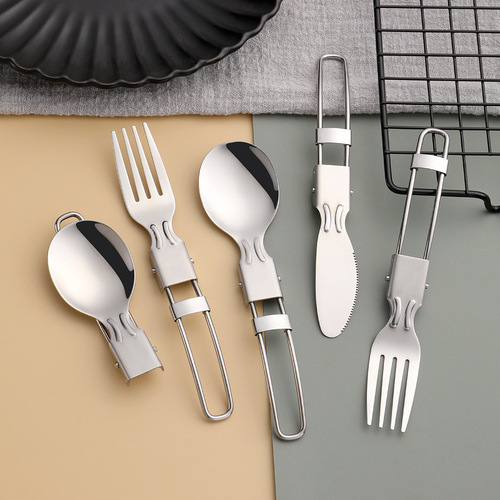 Wholesale new creative 304 stainless steel portable tableware set outdoor picnic barbecue steel wire folding knife, fork and spoon