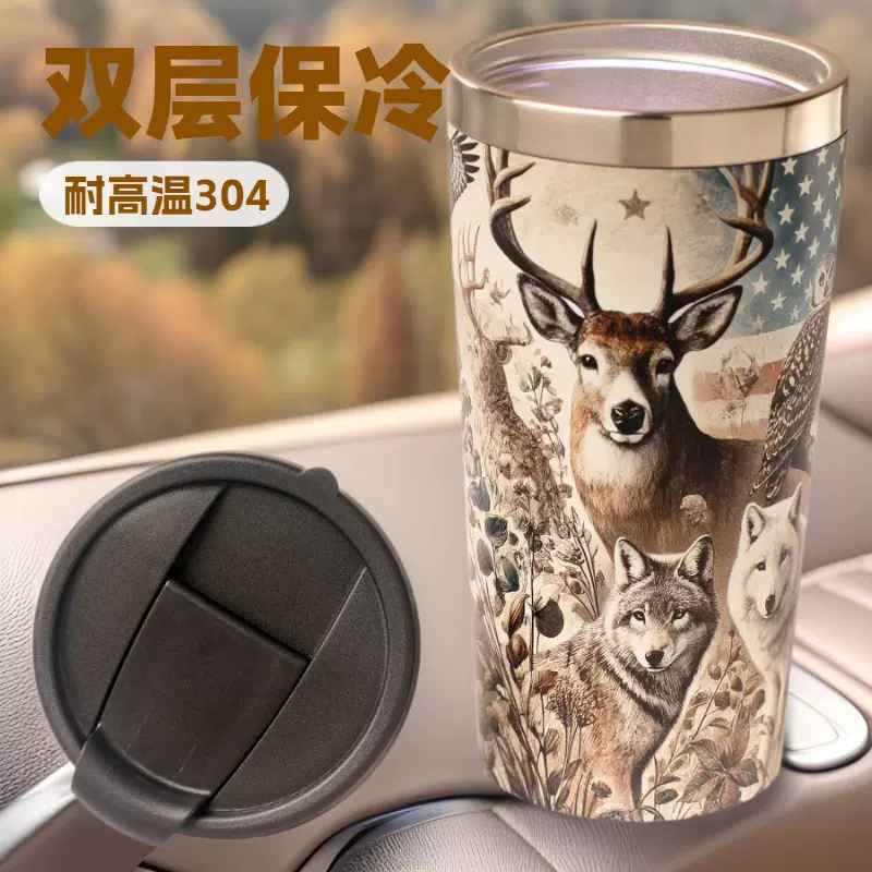 跨境批发15OZ汽车杯304不锈钢双层保冷保热车载保温杯礼品咖啡杯