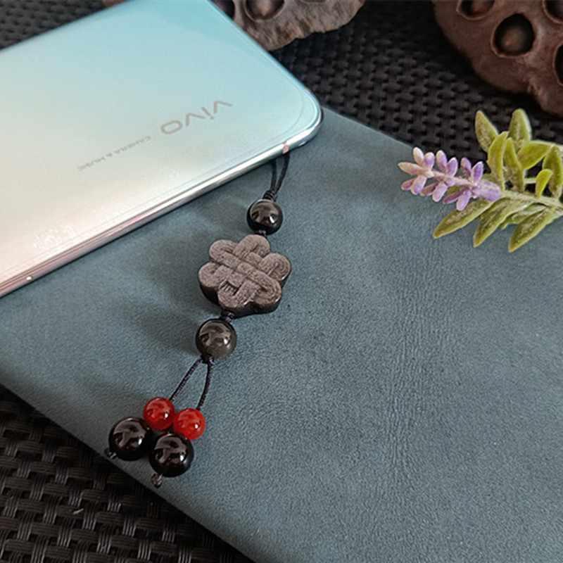 실버 흑요석 중국 매듭 휴대 전화 체인