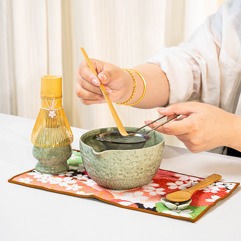 抹茶セット 8点セット 和風 桜抹茶 茶筅 カラーボックス クロスボーダー 抹茶ボウル 注ぎ口付き|undefined