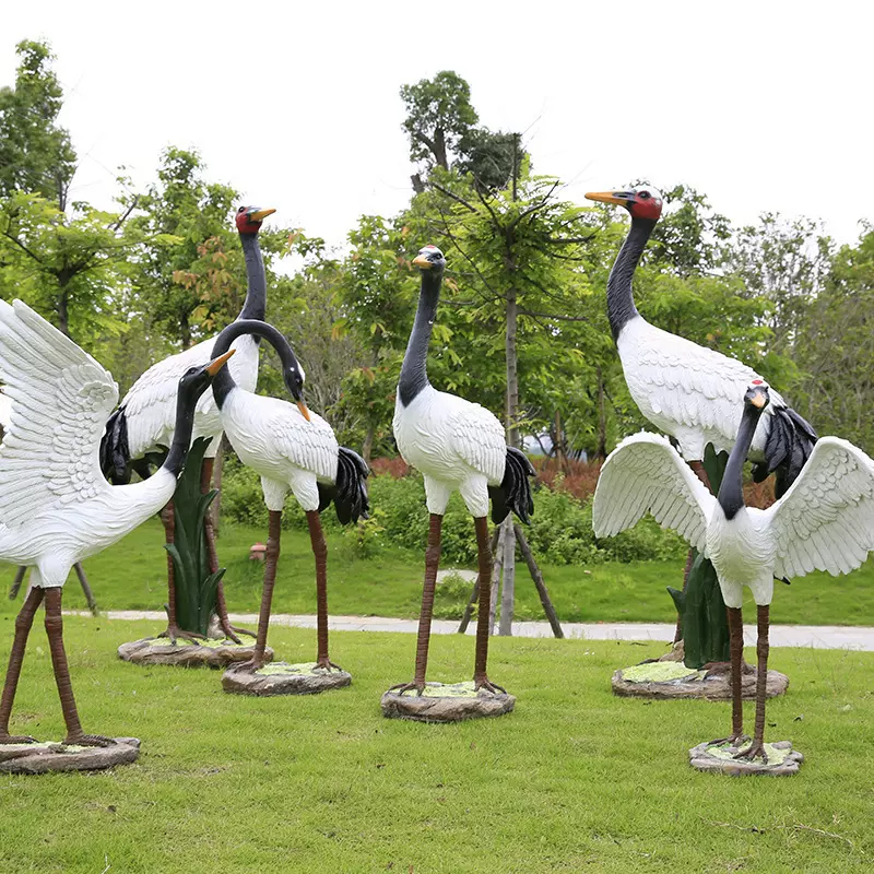 源头工厂仿真仙鹤丹顶鹤户外花园庭院园林景观装饰白鹭玻璃钢雕塑