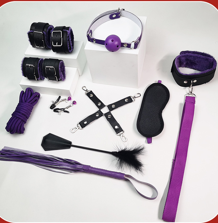 Jiuai SM Bondage Ten-Piece Set, Plush Handcuffs and Nipple Clamps, Couples Training Kit — detail image 18