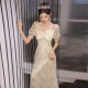 Champagne Color Banquet Evening Dress 2024 New Simple Puff Sleeve Art Test Performance Dress Adult Ceremony Annual Meeting Evening Dress