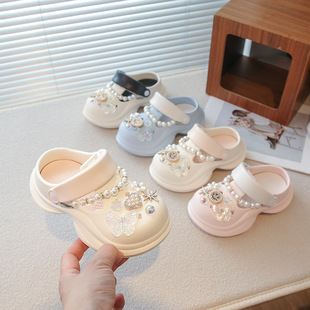 Thick-Soled Height-Increasing Clogs for Parents and Children, 2025 New Anti-Slip Rhinestone Pearl Height-Increasing Sandals for Women