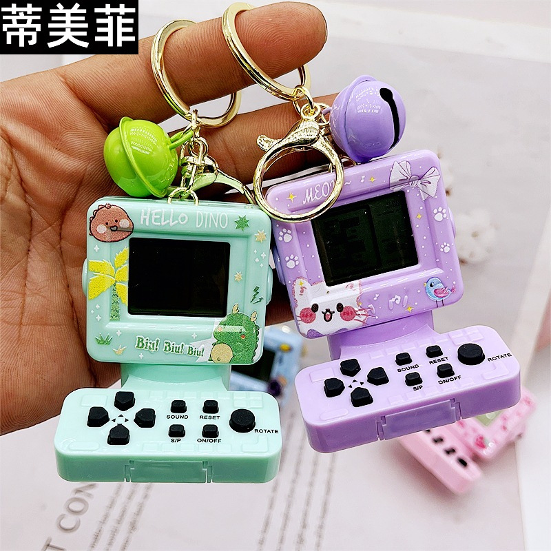 Tetris game machine keychain mini arcade handheld game decompression toy wholesale creative key ring