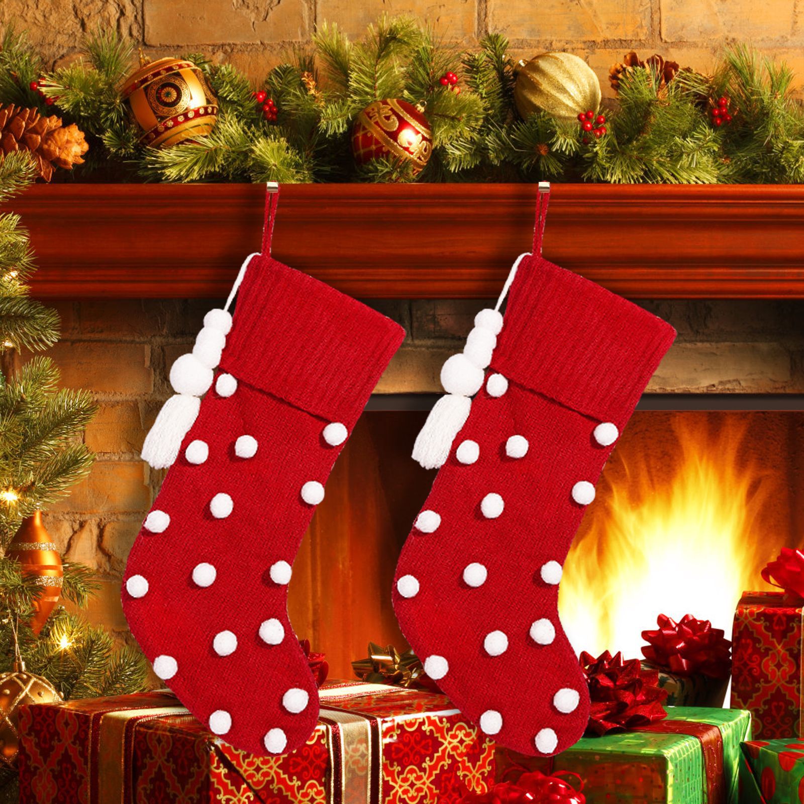 Navidad transfronteriza nueva bola de peluche blanca flange rojo calcetines de Navidad decoraciones de fiestas colgantes
