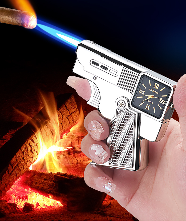 2502 Gun-style Lighter With Display, Foldable, Direct-flow, Windproof Blue Flame Lighter, Gift For Boyfriend,_voghion.com