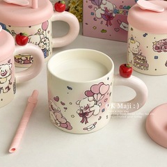 蓋付きの見栄えの良いカップ誕生日プレゼントセラミックマグかわいいドリンクカップ家庭用シリアルカップ朝食カップ